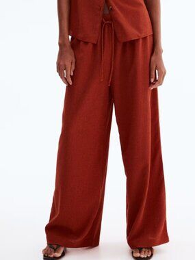H&M Textured Jersey Pants, small, burnt orange